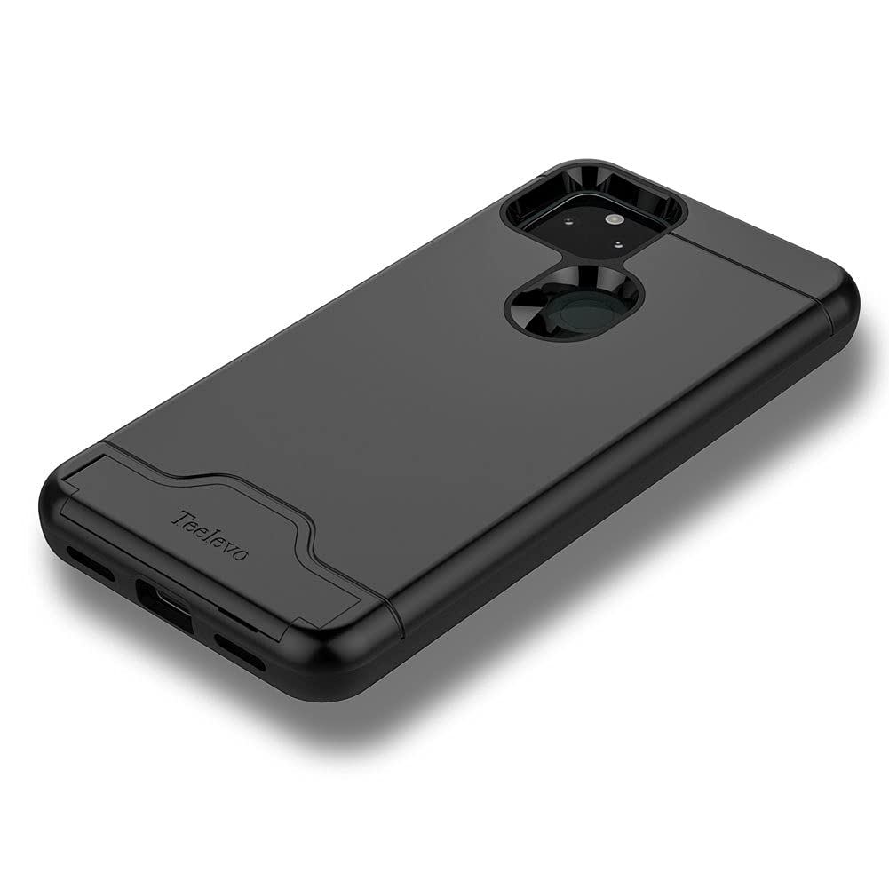 Teelevo Wallet Case for Google Pixel 5a 5G, Dual Layer Case with Card Slot Holder and Kickstand for Google Pixel 5a 5G - Black