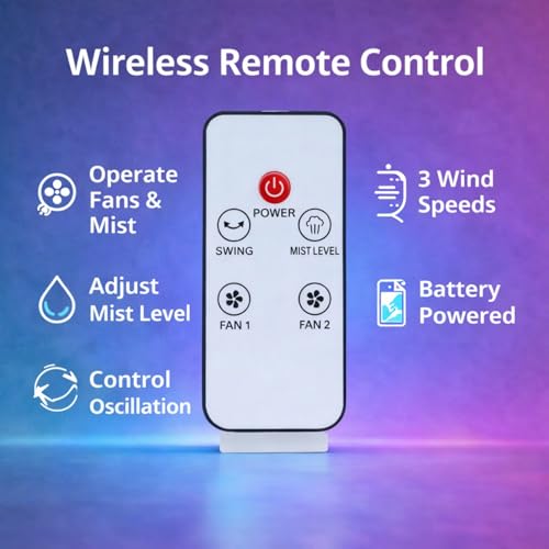 Image of Portable Air Cooler Dual Fan with Remote Control | Large Water Tank With Mist Humidifier | Type-C Rechargeable | 3-Speed Desk Air Cooler with Colourful RGB Light | 120 Rotate Airflow