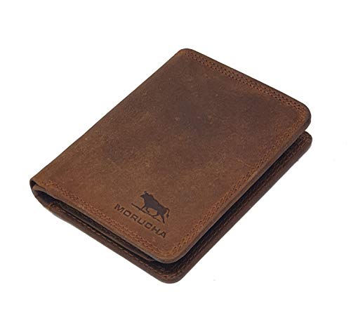 MORUCHA - Cartera compacta de piel auténtica con bloqueo RFID M45 BRN-Hunt para hombre