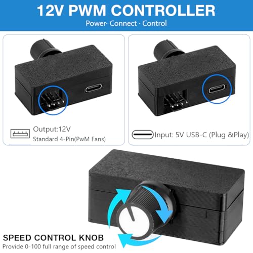 Image of ZORBES Mini PC PWM Fan Hub Controller with USB Type-C Power, Stepless Speed Adjustment 5V 4-Pin Addressable Splitter and 4-Pin Fan Hub, Multi-Port Cooling Adapter, 22x45x18.5mm