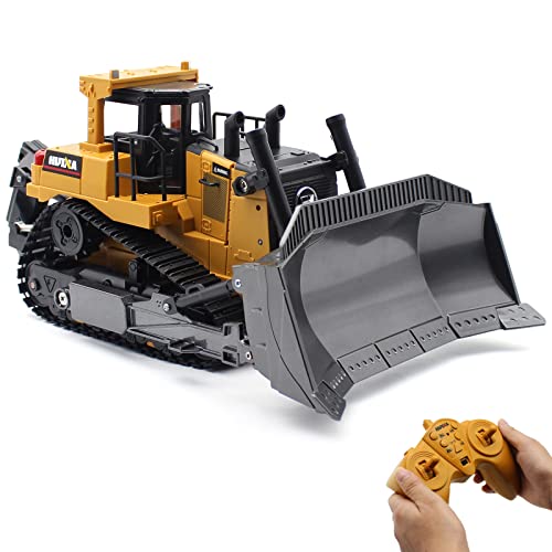 Dollox Remote Control Bulldozer 1 16 RC Front Loader Tractor Toy 2.4Ghz RC Construction Vehicles RC Dozer Toys for Boys Adults, 9 Channel Track Dozer Cars with Light & Sound for Kids 6 7 8 9 10 and Up