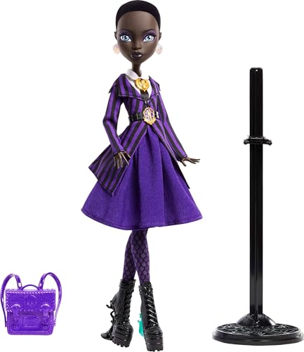 Image of Monster High x Wednesday Doll and Accessories, Bianca Barclay Collectible in Nevermore Academy Uniform with Siren Amulet, Backpack and Doll Stand | Nevermore Academy Uniform, Siren Amulet, Backpack, Doll Stand