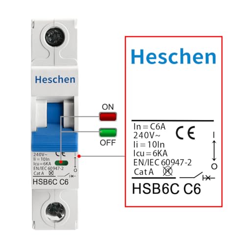 Heschen Leitungsschutzschalter HSB6C, 6 Ampere Strom, 1-polig, Typ C, 6 kA Schaltleistung, DIN-Schienenmontage