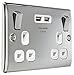 Price comparison product image Masterplug 13 A 2 Gang Polished Chrome Switched Socket with 2 x USB Port - White Insert