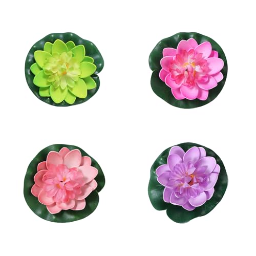Nurila 4 Stück Seerosen Künstlich, 10cm Künstliche Seerosen für Teich, Seerose Künstlich, Schwimmende Teichdeko, Teichpflanzen...
