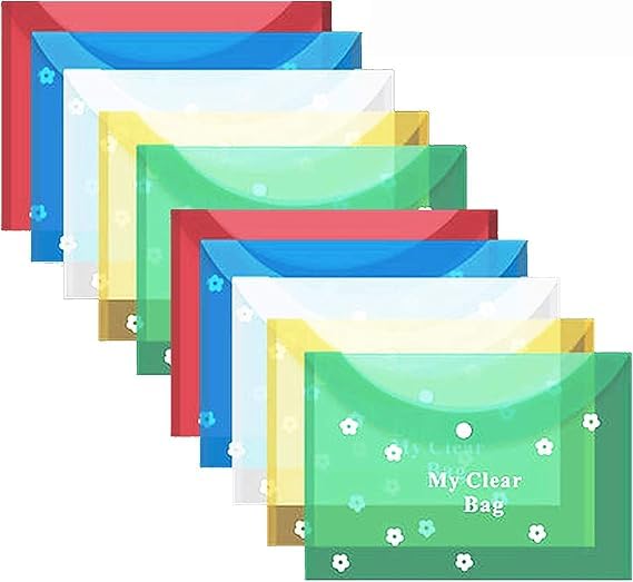 Image of My Clear Bag, Pack of 12, Fine Imported Quality, A4 Document File Bag, Transparent Envelope Folder, Container for Papers, Stationery for School, Office, Projects Pack of (12)
