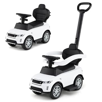 COSTWAY 3 in 1 Ride on Push Car, Licensed Land Rover Discovery Toddler Sliding Car with Steering Wheel, Horn, Storage Compartment, Foot to Floor Slider for Boys Girls (White)