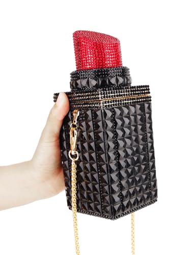 Image of Women Lipstick Shape Inlaid Rhinestone Crystal Glitter Evening Bags Purses Clutch Sparkly Banquet Handbag | Lipstick Shape