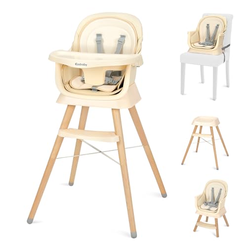 Image of Portable Baby High Chair, High Chairs for Babies and Toddlers with Adjustable Legs, 6-in-1 Convertible to Booster Seat for Dining Table, Toddlers High Chair with Double Cushions - Cream