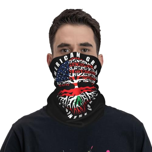 American Grown with Lebanese Roots Lebanon Flag Neck Gaiter Balaclava Face Mask for Men Women Patriotic Design Seamless Bandana Cover Scarf Headwear Headband Head Wrap White2