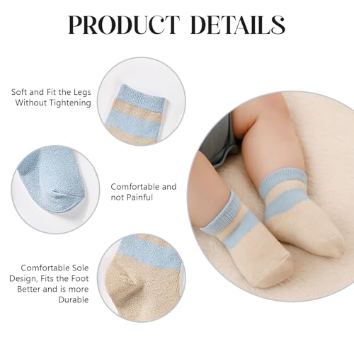 Image of SYGA 5 Pairs Baby Girl Boys Non Slip Trainer Socks Toddlers Warm Cotton Stretch Crew Anti-Slip Baby Socks- Sun Cloud, 0-1 Years