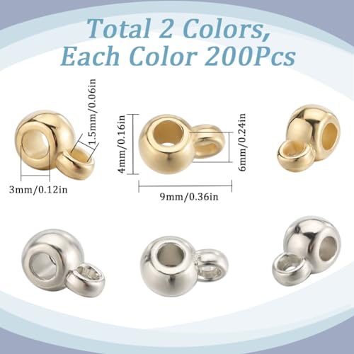 SUNNYCLUE 1 Box 400Pcs Bail Beads Charms Bails Beads Silver Gold Plastic Tube with Loop Rondelle Spacer Connector Links for Jewellery Making Accessories DIY Bracelet Necklace - Image 2