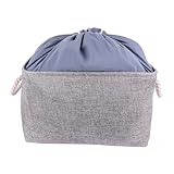 MUELODSIC シー 折りたたみ式 家用収納バスケット 大容量 衣類収納ボックス 雑貨入れ コッリネン生地 厚手素材 属支柱付き としても使用可能 家 ベッドルーム オーガナイザー