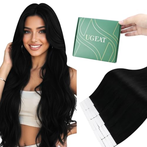 Ugeat Tape in Hair Extensions Human Hair Black