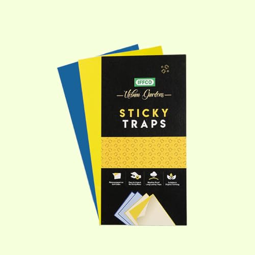 IFFCO Urban Gardens - Sticky Traps (Pack of 20) - Non-Toxic, Chemical Free Traps - Yellow for Aphids, Whiteflies, Jassids & Blue for Thrips, Leaf Miners - Durable, Waterproof, Safe for Plants