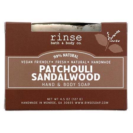 Rinse Bath & Body Patchouli and Sandalwood Soap - Handmade Castile Patchouli Soap w/Essential Oils | Moisturizing & Cleansing | Shea & Cocoa Butter with Sweet Almond Oil | Natural | Vegan | 4.25oz