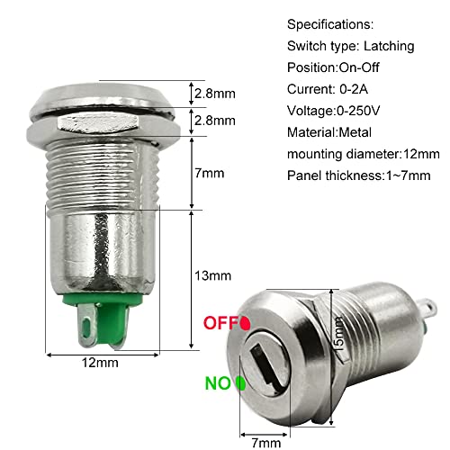 Gebildet Schlüsselschalter aus Metall 12mm, Ein/Aus Schlüsselschalter Sperre Rastender Schlüsselschalter (5Stück)