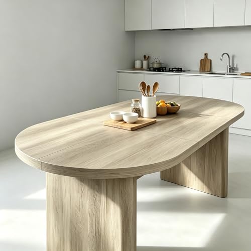 Image of IDEALHOUSE 70.8 inch Oval Dining Table for 4-8, Wood Kitchen Table with Double Pedestal Base, Spacious Dining Room Table for Kitchen, Living Room, Reception Area, Natural Finish, Retro Gray