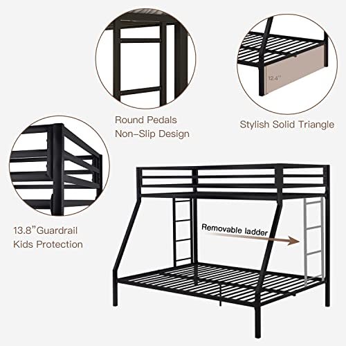 Ikalido Metal Bunk Bed, Twin Over Full Size Beds With Sturdy Guard Rail & Removable Ladder, Space-Saving/Noise-Free/Matte Black #TOP4