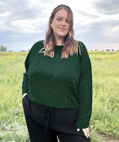 Image of CARCOS Plus Size Sweaters for Women Solid Crew Neck Knit Tops Casual Long Sleeve Pullover Sweater Sparkly Tunic Shirts