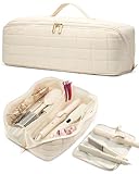 Noldena Hot Tools Travel Case with Heat Resistant Mat Pouch, Large Hair Tool Organizer Bag for Curling Iron Flat Iron Hair Dryer Hot Air Brush, Water Resistant Makeup Bag Gift for Women, Beige