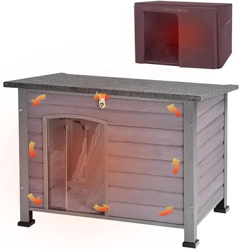 Aivituvin Dog House with Insulated Liner, Outdoor Indoor Weatherproof Dog House for Winter, Suitable for Small & Medium & Large Dogs with Unique All-Around Iron Frame(Grey)