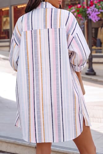 Image of FSHAOES Womens Oversized Button Down Shirts Casual Loose Long Sleeve Solid Lapel Long Blouses Tops with Pockets