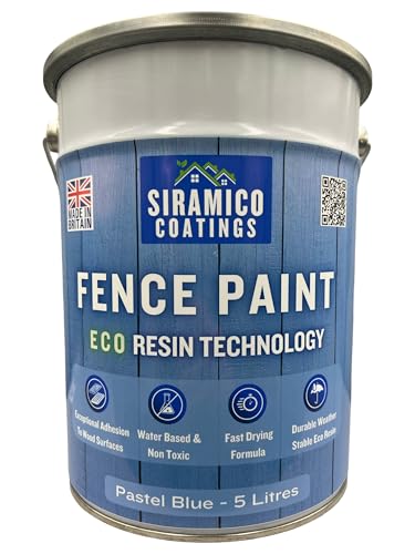 SIRAMICO COATINGS Fence Paint | 5 Litres | Waterbased ECO Resin Technology | 6 Luxury Colours | Smooth Matt Finish for outdoor wood protection | 10 Year Colour Guarantee (Pastel Blue)