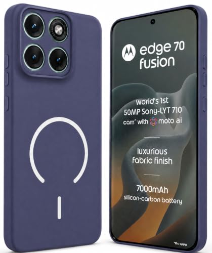 Image of SBMS Silicone Back Cover Case for Motorola Edge 70 Fusion 5G | Soft Micro-Fibre Lining Inside | Magsafe Print On Back Side Camera Protection Bump | Shockproof Case Moto Edge 70 Fusion (Blue)