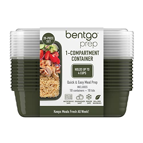 Bentgo® Prep 1-Compartment Containers - 20-Piece Meal Prep Kit With 10 Trays & 10 Custom-Fit Lids - Durable Microwave, Freezer, Dishwasher Safe Reusable Bpa-Free Food Storage Containers (Khaki Green) #TOP5