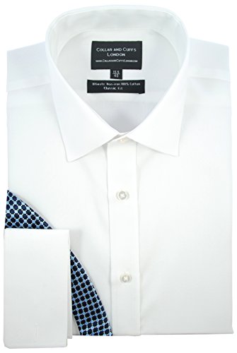 COLLAR AND CUFFS LONDON Chemise sans Repassage Blanche - 100% Coton - Un Tissu de Grande Qualité - Sergé Blanc - Coupe Normale Classique - Manche Longue, Poignet...
