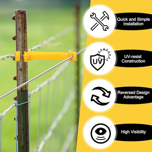 Image of Pangda 200 Pcs 5 inch Snap Type Insulator Electric Fence T Post Insulators Extended Snug Fitting T Post Electric Fence Wire Clips for Agricultural and Ranchers (Yellow)