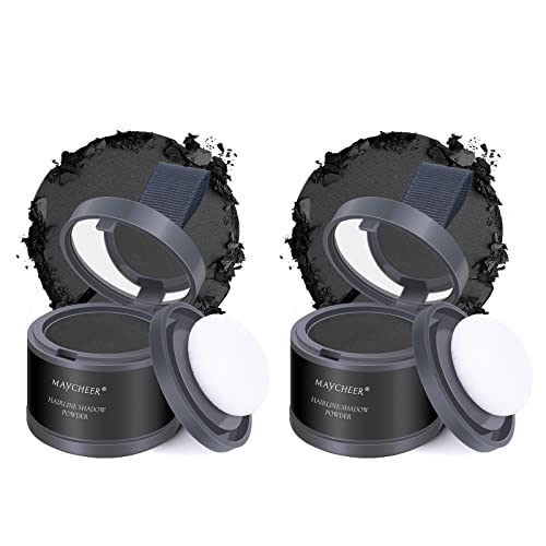 Freeorr 2Pcs Hairline Powder Magical Instantly Hair Line Shadow Quick Cover Hair Root Concealer With Puff Touch, Root Cover Up For Thinning Hair, Waterproof, Non-Sticky#Black #TOP5