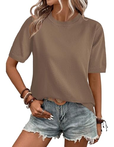 Image of Zeagoo Womens Summer Tops Dressy Casual Short Sleeve Sweaters Crew Neck Lightweight Knit Tops Loose Blouse Basic Shirts