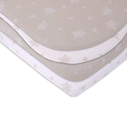 Bassinet Sheet Set 2 Pack 100% Jersey Cotton for Baby Girl and Baby Boy by Ely's & Co. - Tan Drawn Star Design by Ely's & Co.