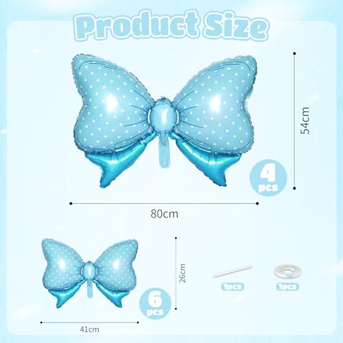 Image of 10pcs Blue Bow Balloon, Light Blue Bows Balloons, Pastel Giant Bow Foil Balloon With Two Sizes For Birthday Baby Shower Girls Women Party Wedding Bridal Shower Bachelorette Engagement Decorations