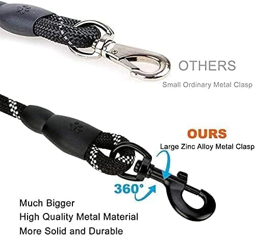 Feinerman Heavy Duty 4FT Dog Leash with Reflective Nylon Rope, Soft Padded Handle, Strong Hook for Secure Walking, Training & Running, Durable Pet Leash for Small & Medium Dogs, Cats