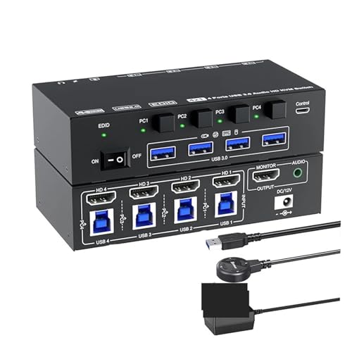 Commutateur KVM 4 ordinateurs avec simulation EDID et sélecteur multiport USB 3.0 haute vitesse