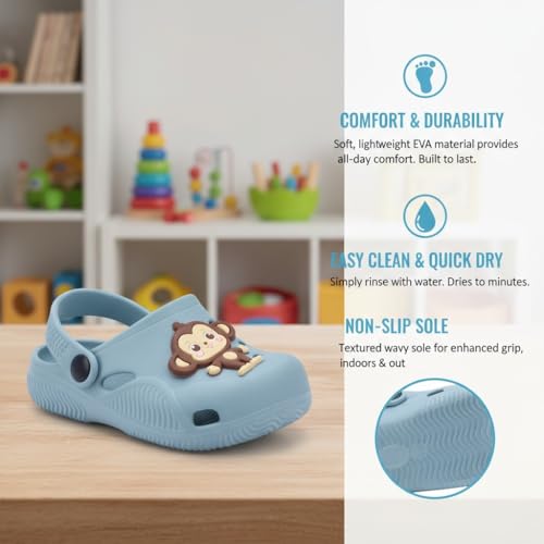 Image of GIMME ! Little Monkey, Toddler Clogs Slippers, 12 Months to 6 Years, Baby Boy, Waterproof, Lightweight, Cute Cartoon Fun Charms, Pink, Non-Slip Sole