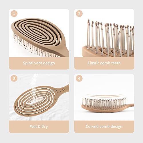 Rhos Detangler Hair Brush For Women, Men And Children-Wet Dry Hair Brush For Curly/Thick/Straight Hair-No Pull Detangling Brush With Soft Bristles For Pain Free-Plastic Spiral Vent Hair Brush（1 Pack-Mocha) #TOP2