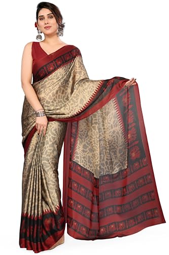 MIRCHI FASHION Chiffon Georgette Ikkat Abstract Printed Sarees for Women with Blouse Piece (43292 - Beige, Red, Black)