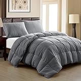 Edredom Toque de Plumas Dupla Face, Microfibra Plumage Liso Quadriculado (Cinza Chumbo, Queen)