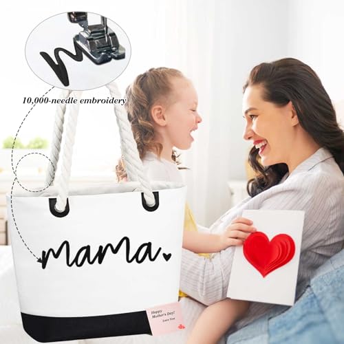 Image of GhvyenntteS Mama Bag, Mama Tote Bag with Zipper, Birthday Gifts for Women Mom Grandma, New Mom Gifts for Hospital, Shopping, Beach, Travel, Black