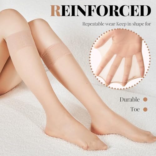 Image of 9 Pairs Knee High Stockings for Women, Light Skin Color Knee High Nylons for Women, Nude Pantyhose Reinforced Toe High Tights Sheer Nylon Stockings One Size