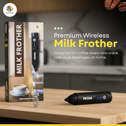 Image of PRO365 Quick Charge Hand Blender | Portable Food-Grade Steel Mesh | 3-Speed | USB Rechargeable | Dual Spring Stirrer | for Lattes, Coffee & Milkshakes | 1-Year Warranty
