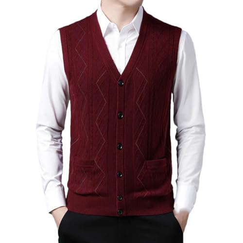 Men's Knitted Vest Cardigan Fall Winter Sleeveless V-Neck Single-Breasted Sweater Waistcoat for Layering - Main Image