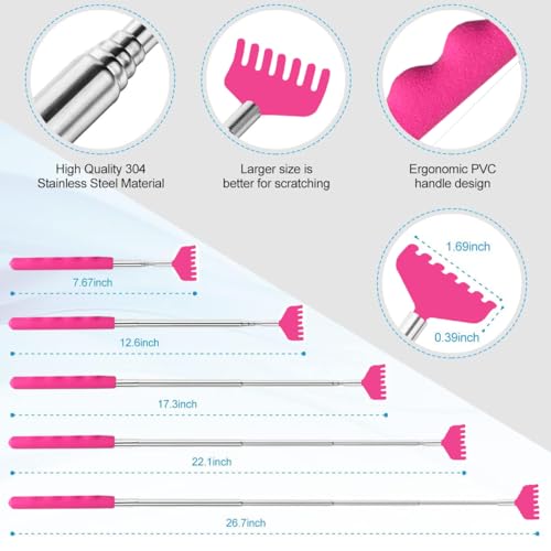 Image of 4 Pcs Different Style Back Scratcher Metal Portable Telescoping Tool, Extendable Back Massager Back Scratcher with a Box, Great Gifts for Men Women Stocking Stuffers (Pink)