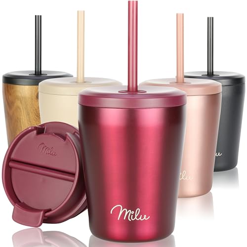 Milu Termo Cafe 300ml - Vaso Termico Antigoteo, Taza Termica acero inox sin BPA, Vaso Insulated Mug para llevar (Berry, 300ml)