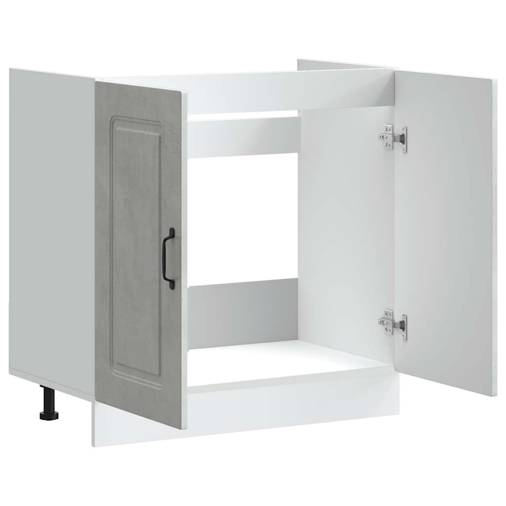 Kalmar szafka pod zlewozmywak, szara, betonowa, 80 x 46 x 81,5 cm, materiał drewnopochodny z miejscem do przechowywania i regulowanymi nóżkami, szafka kuchenna na naczynia, talerze, garnki