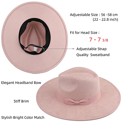 Pro Celia Big Wide Brim Fedora Hat For Women Large Felt Panama Rancher Hat (Light Pink) #TOP2